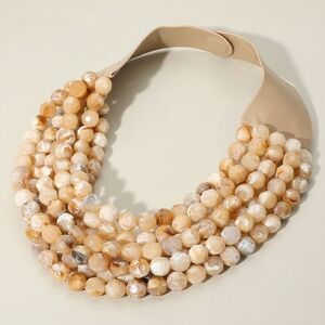 Beige Marbled Faceted Magnetic Multi Chain Ball Beaded Necklace Layered